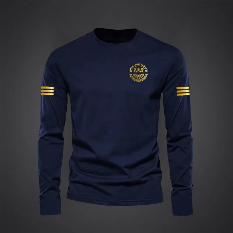 秋季新款男士t恤长袖纯棉圆领打底衫简约印花休闲上衣男潮