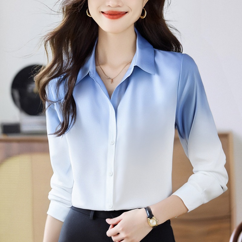 渐变色法式衬衫雪纺衫上衣