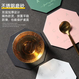 北欧简约不锈钢磨砂杯垫轻奢隔热垫创意餐桌防水防烫防滑圆形垫