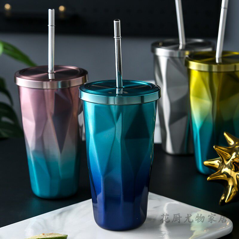 创意吸管杯带盖高颜值简约水杯