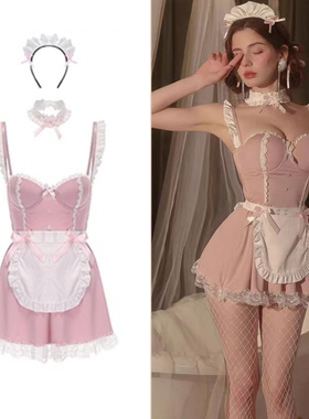 Amelie spac法式甜美可爱女仆装性感睡衣女带胸垫纯欲风吊带睡裙