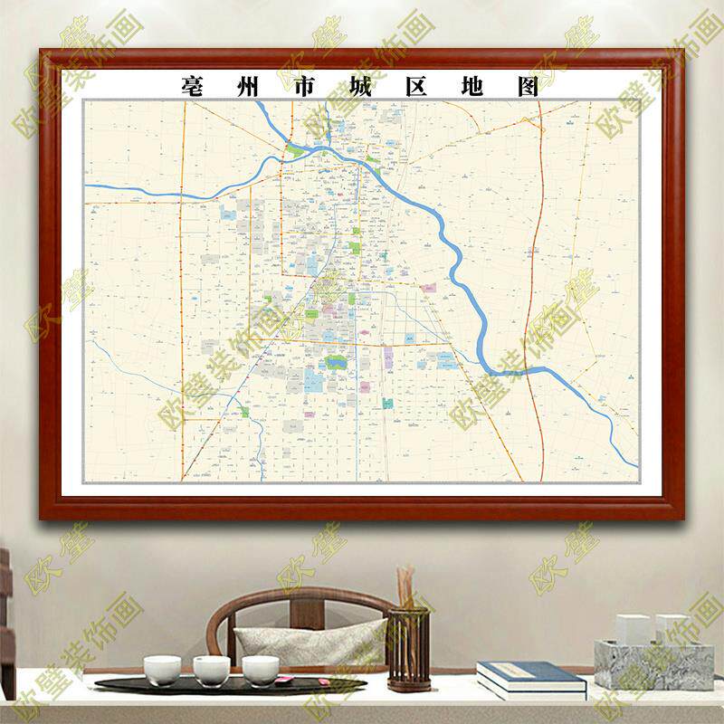 亳州市地图行政交通地形带框城区办公室挂画2023装饰画