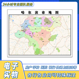 哈尔滨市地图1.1米新黑龙江省交通行政区域颜色划分街道贴图