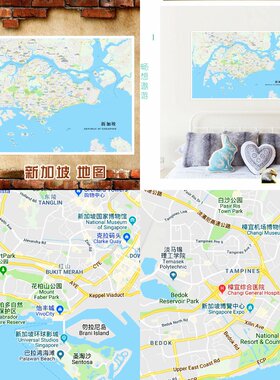 超大巨幅新加坡地图简约现代墙创意海报客厅装饰画现代装饰画平面