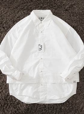西山好牛COMFY日系机能纯棉大口袋单肩挎包拼接长袖宽松衬衫CMF潮