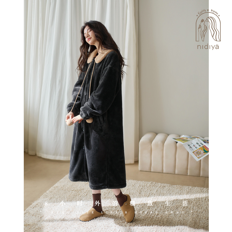 秋冬季保暖睡袍珊瑚绒休闲家居服