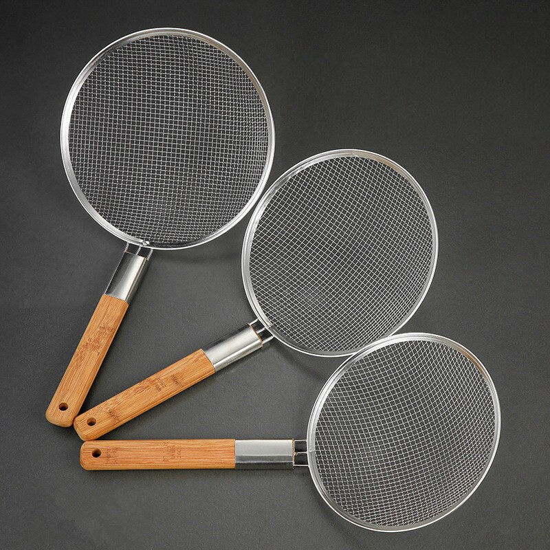 不锈钢4目30目木柄漏勺厨师专用油鼓漏加大号油炸过滤网去油笊篱