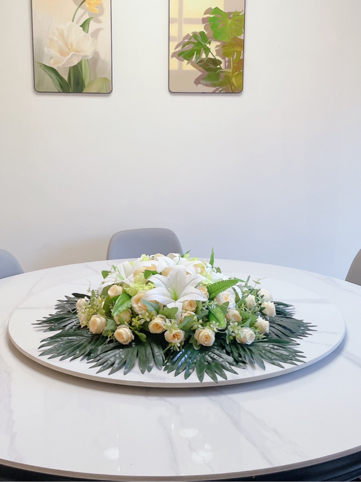 酒店餐桌花摆花大圆中间摆花仿真花圆桌花饭店餐桌花假花高档轻奢