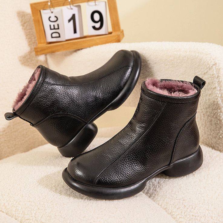 皮毛一体真皮加厚保暖棉鞋女冬防滑低跟中老年妈妈短靴羊毛雪地靴,女鞋,马丁靴,淘宝优惠券,粉丝福利购,淘宝优惠卷