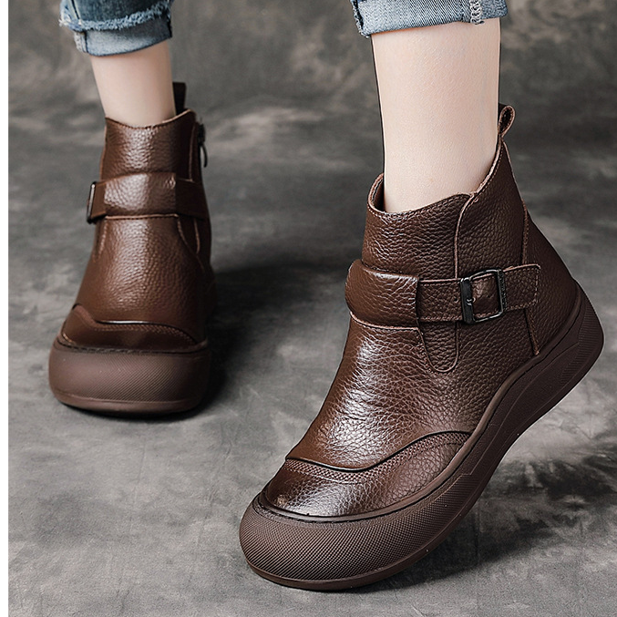 头层牛皮复古厚底羊毛短靴女冬季新款防寒保暖妈妈鞋真皮靴子棉靴