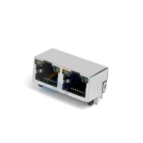 RJ45 56 双网口 网络接口5JA 1*2 带灯无弹 卧式弯插 8P8C