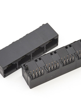 RJ45母座52-1X4非屏黑色立式四联耐温镀金RJ45网络接口连接器插座