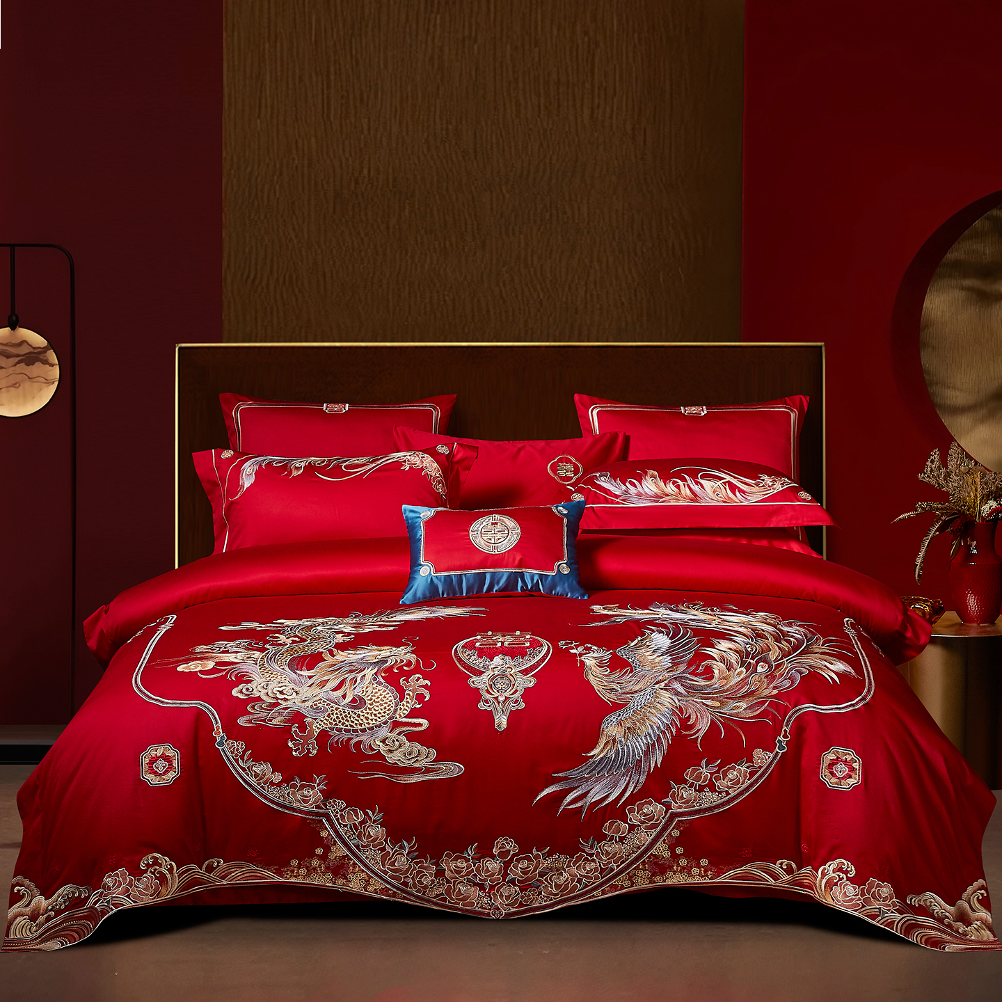 高端龙凤结婚四件套重工刺绣