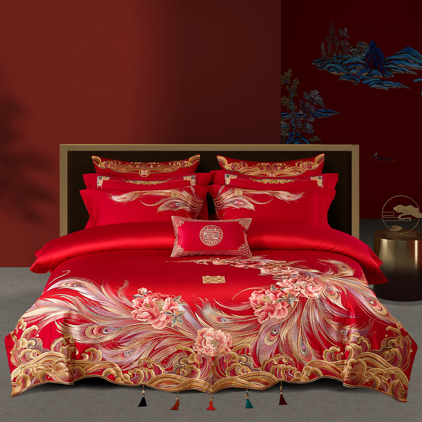 高端婚庆中式结婚四件套大红