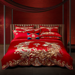 思辰家纺龙凤结婚四件套140支长绒棉床上用品新婚陪嫁婚庆十件套