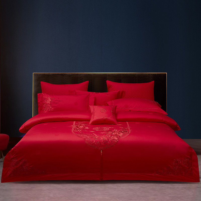 思辰家纺高端奢华结婚十件套红色全棉刺绣喜被婚庆四件套床上用品,床上用品,婚庆床品套件,淘宝优惠券,粉丝福利购,淘宝优惠卷
