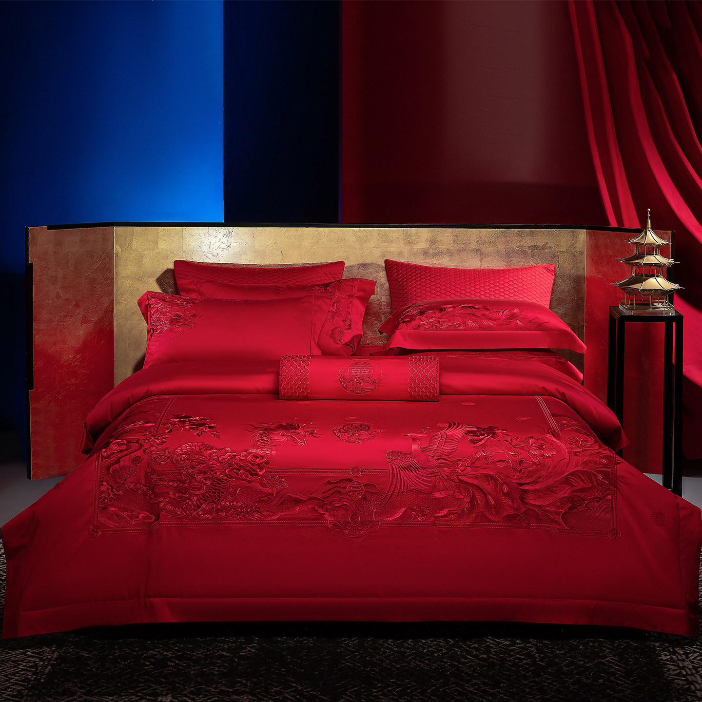 思辰高端龙凤结婚四件套大红刺绣全棉喜被婚礼婚庆床上用品十件套