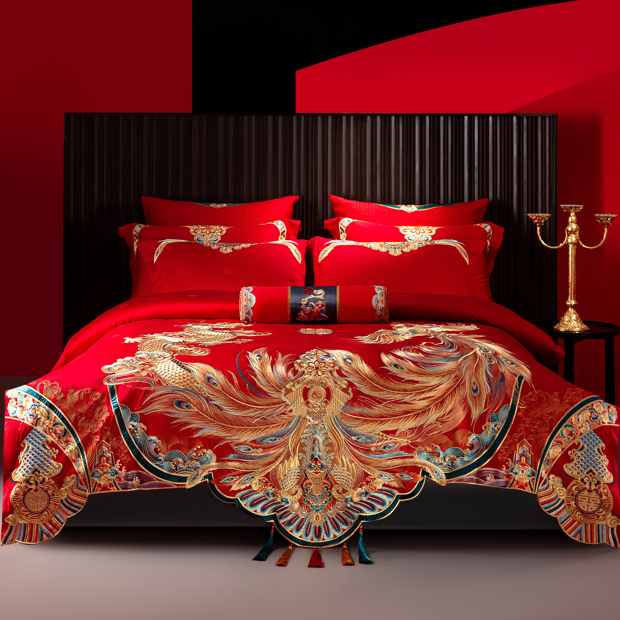 思辰家纺婚庆四件套全棉喜庆结婚床品纯棉大红龙凤新婚喜被十件套,床上用品,婚庆床品套件,淘宝优惠券,粉丝福利购,淘宝优惠卷