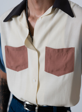 Bardoc 保龄球拼色夏威夷古巴领竹节天丝棉短袖美式复古衬衫衣男