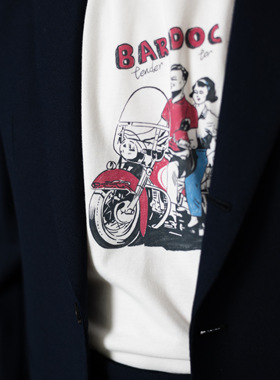 【sale】Bardoc 美式复古手绘机车宽领单缝线纯棉直喷印花T恤