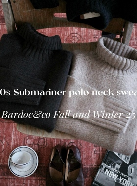 Bardoc 25FW 40s美国海军舰艇Submariner高领100%羊毛毛衣男女款
