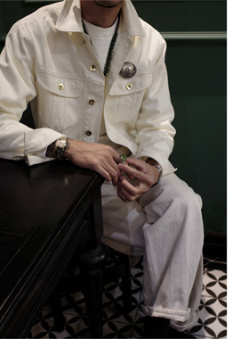 Bardoc 111ST Crystal cream 右斜纹纯棉水洗美式复古夹克男女款