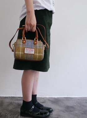 WINNOWx 英国HT粗花呢格子面料英伦复古斜挎手提包波士顿包