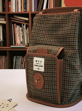 WINNOW羊毛毛呢休闲复古格子背包双肩包