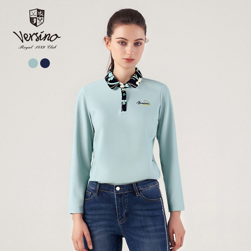 女式长袖Polo衫经典百搭翻领体恤
