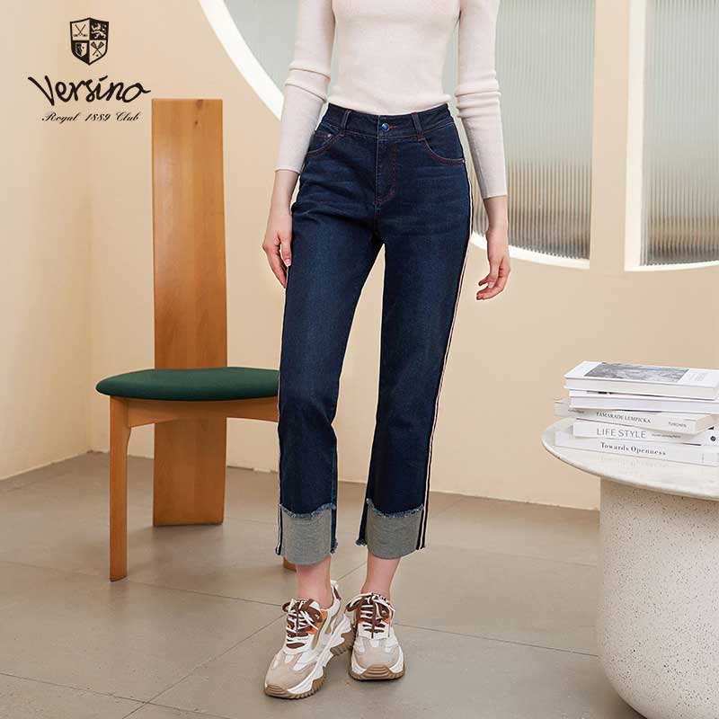 梵思诺休闲裤长裤卷边牛仔裤女