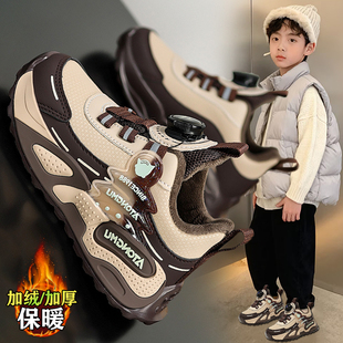 小黄鸭男童鞋2025冬季儿童大棉鞋加绒加厚纽扣运动老爹鞋东北晋江