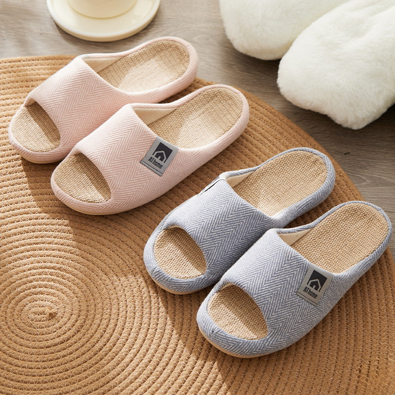 乐家2025亚麻拖鞋女情侣春秋家用室内软底静音防滑居家拖鞋男四季