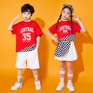 儿童啦啦操演出服毕业照嘻哈街舞潮服男女孩运动会拉拉队服装 纯棉