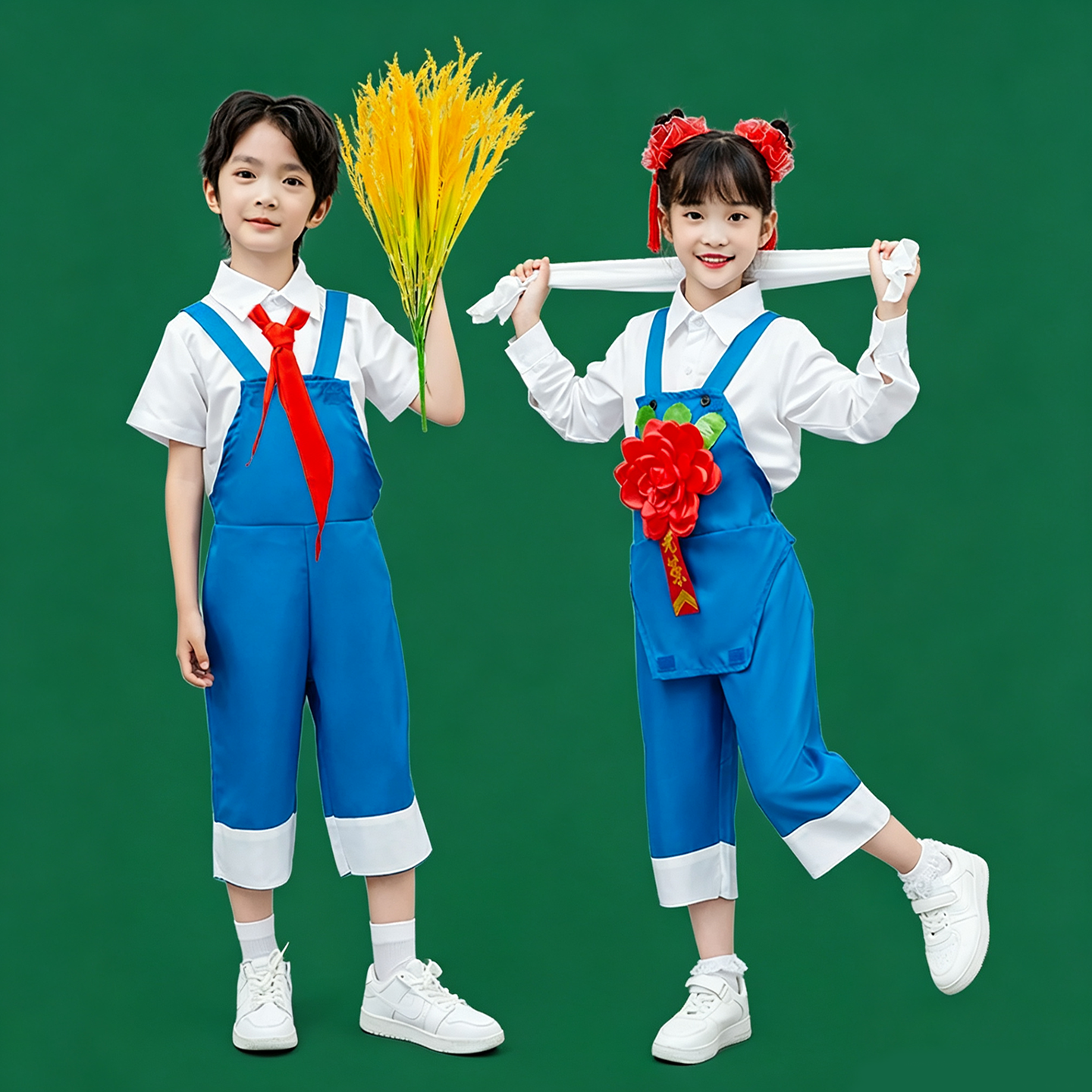 劳动最光荣演出服背带裤送配饰