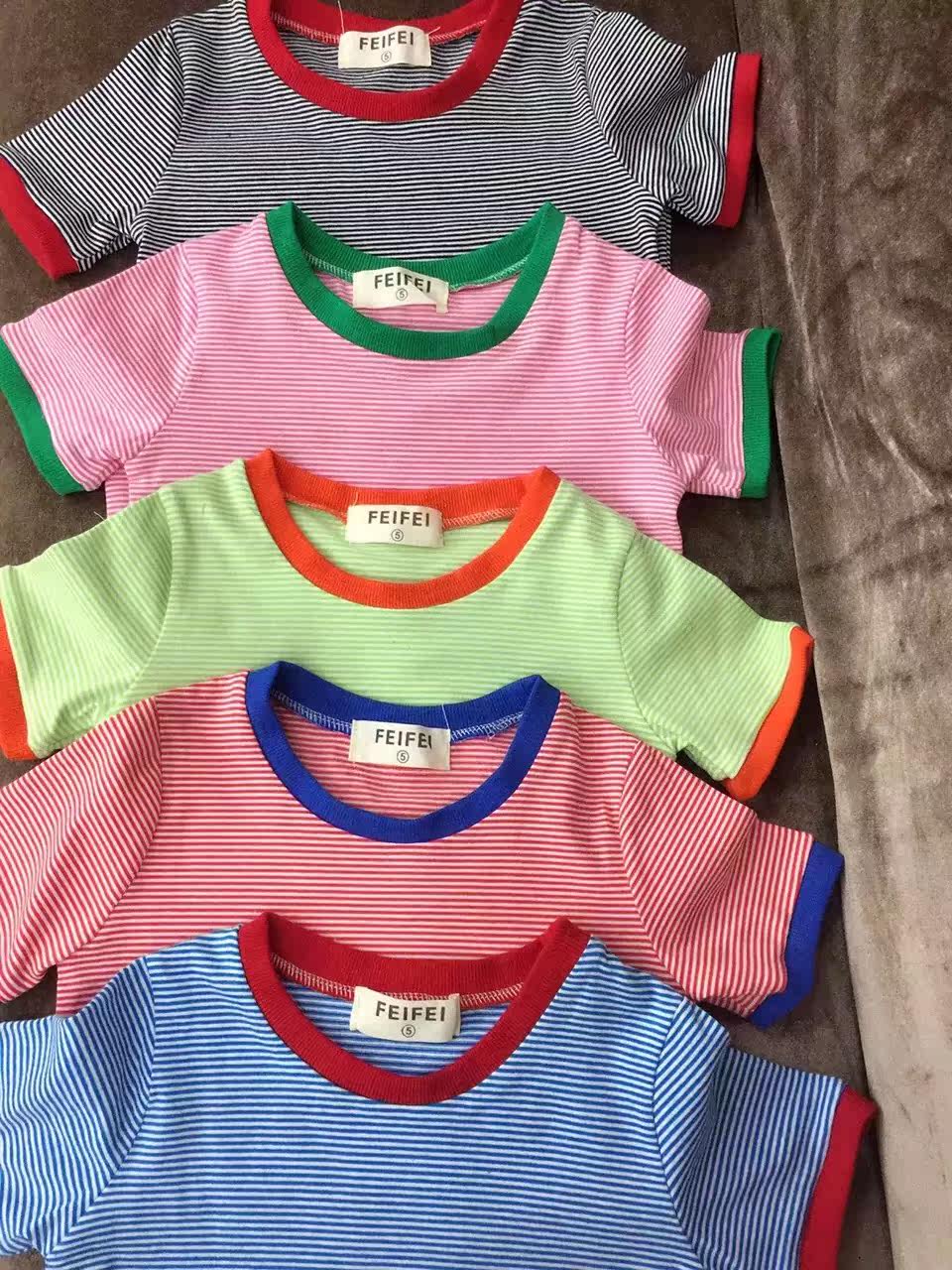 男童短袖t恤 夏季新款儿童纯棉条纹体恤 女童中小童圆领上衣夏装