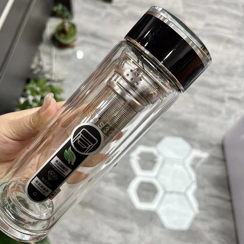 双层玻璃杯透明杯盖商务