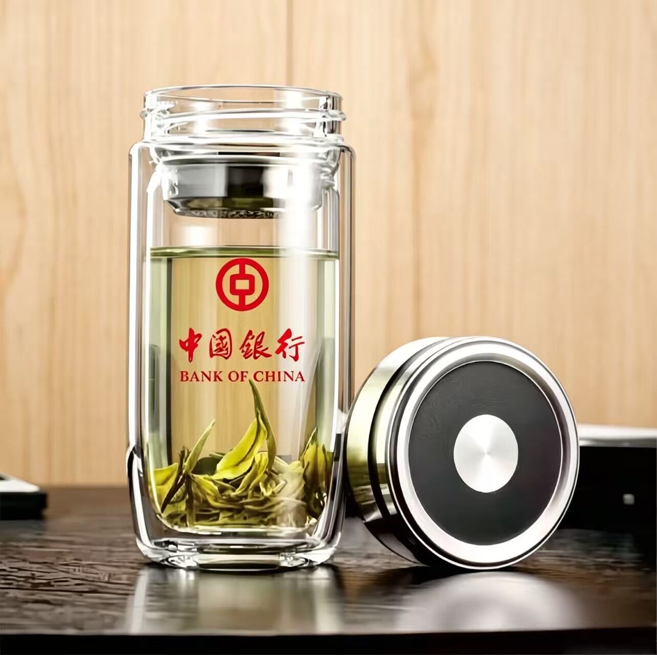 双层鹅蛋玻璃杯商用定制logo小底图片