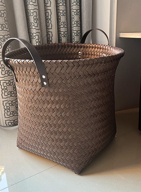 轻奢美式仿藤编家用脏衣服收纳筐零食玩具桶网红款编织篮子脏衣篓