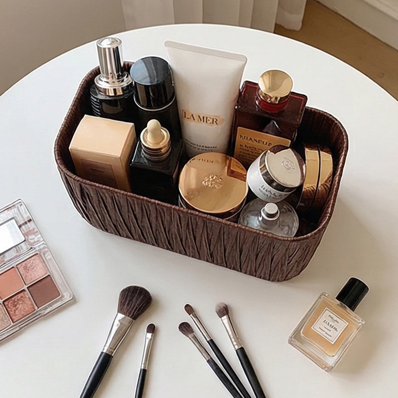 藤编~Ins风收纳筐家用宿舍桌面化妆品杂物篮床头柜玄关钥匙置物盒