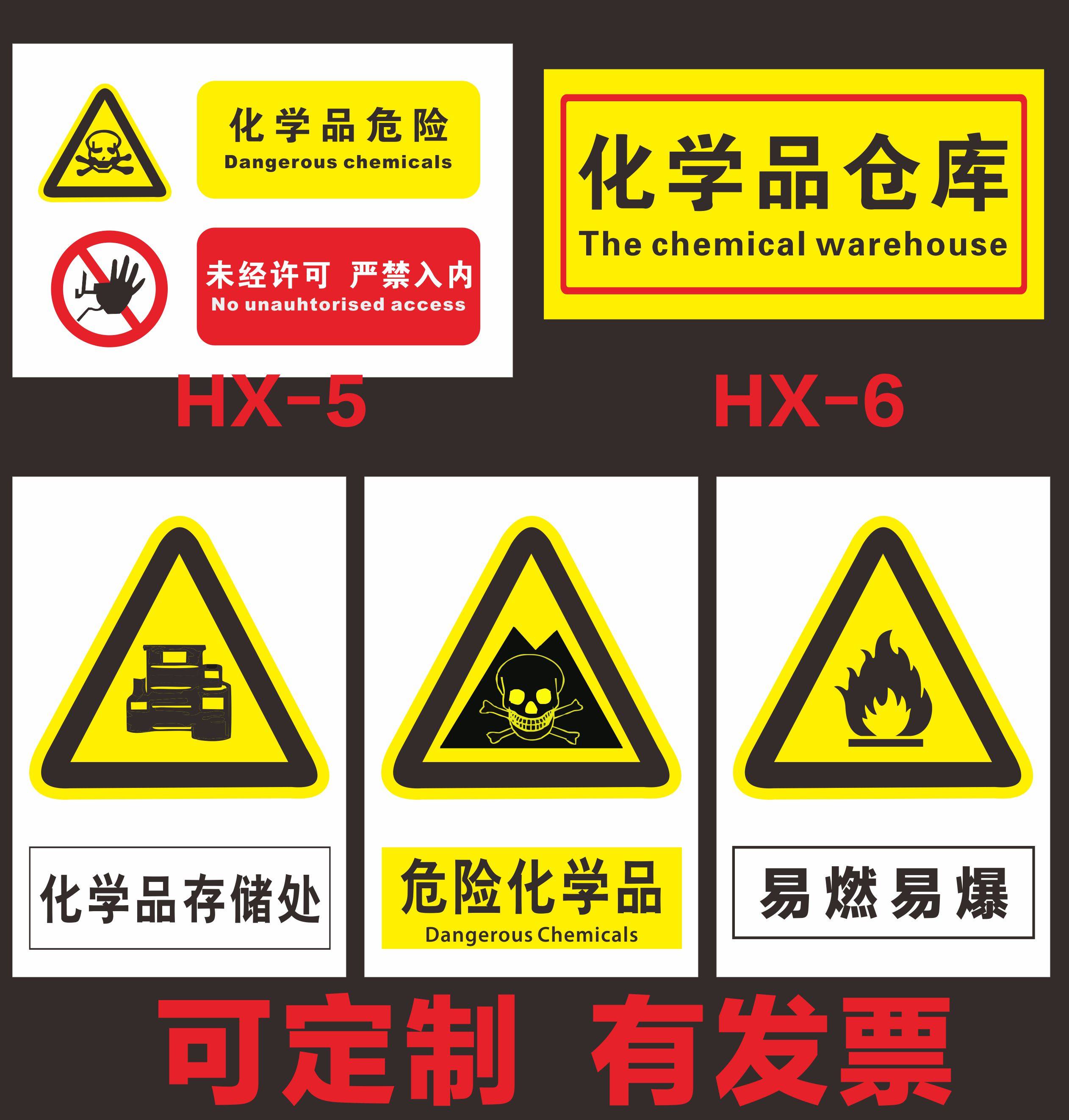 化学品仓库警示标示化学品危险安全提示标识牌易燃易爆品标志