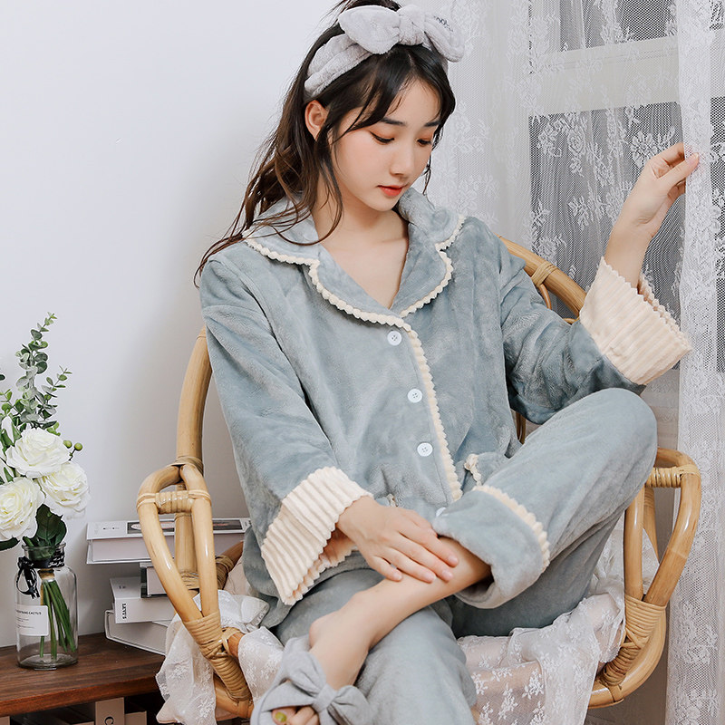 冬天孕妇睡衣秋冬季月子服加厚加绒法兰绒珊瑚绒产后保暖哺乳喂奶