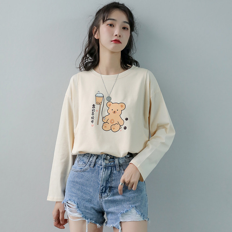 哺乳上衣外出纯棉辣妈款春秋款长袖外穿期喂奶衣服t恤女春装薄款