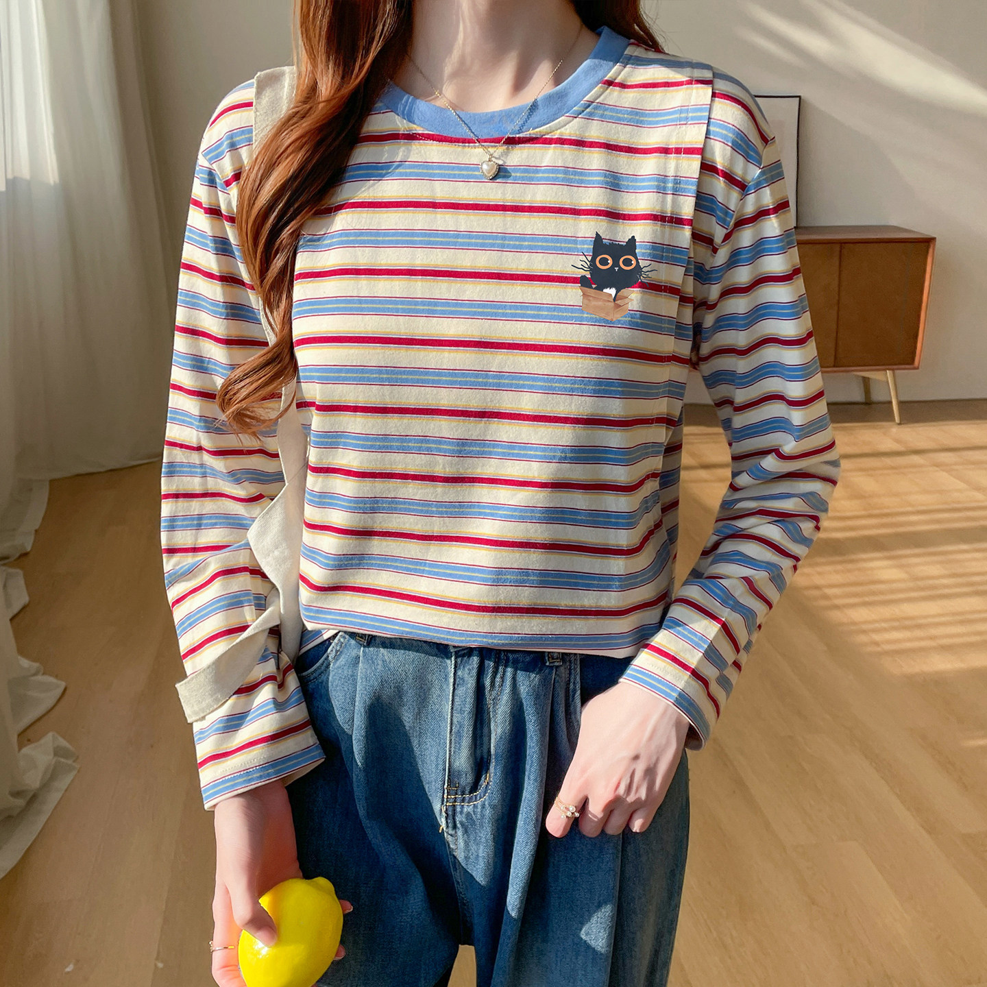 长袖哺乳上衣可外穿秋季T恤纯棉产后宝妈衣服带胸垫喂奶专用女装