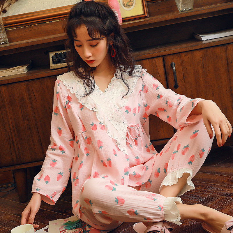 夏天纯棉纱布月子服夏季薄款孕妇哺乳睡衣产后7月份6产妇出院服入