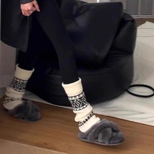 白色复古费尔岛堆堆袜套女秋冬保暖配雪地靴打底裤羊绒加厚小腿套