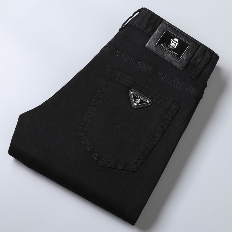 ITALIAN IMPORTED JEANS MENS SLIM FEET SUMMER THIN HIGH-END WASHED COTTON TIDE BRAND STRETCH LONG PANTS