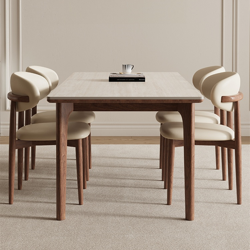 意式实木岩板餐桌椅组合