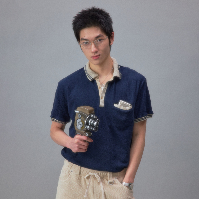 化学制品 90's 中古感提花布Polo衫  S4_NVY/LGY_POLO_230G