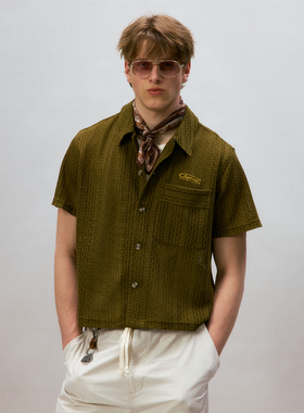 化学制品 海岛镂空条纹短袖衬衫 S1_GRN_SHIRT