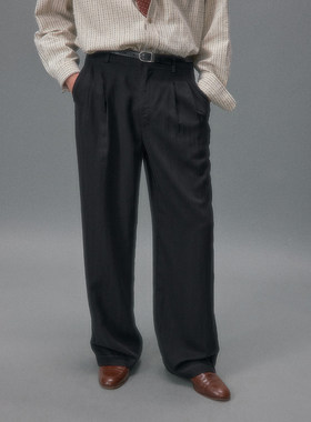 化学制品 涉谷午夜暗纹宽松直筒西裤P4_BLK/NVY_TAILOREDTROUSERS